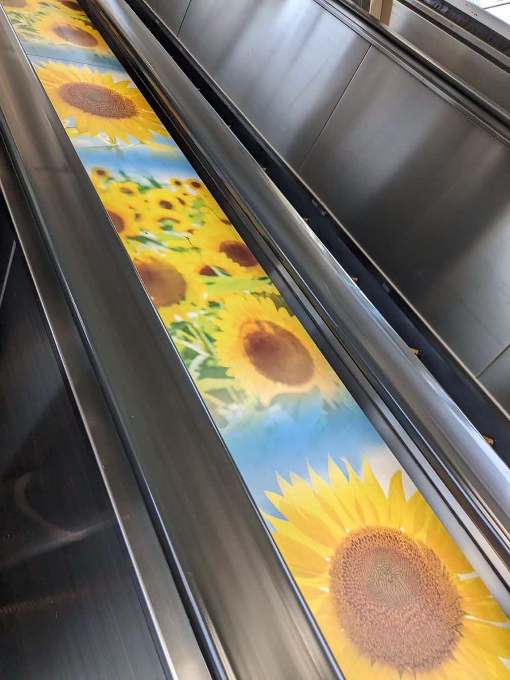 清瀬駅構内エスカレータのひまわりデザイン