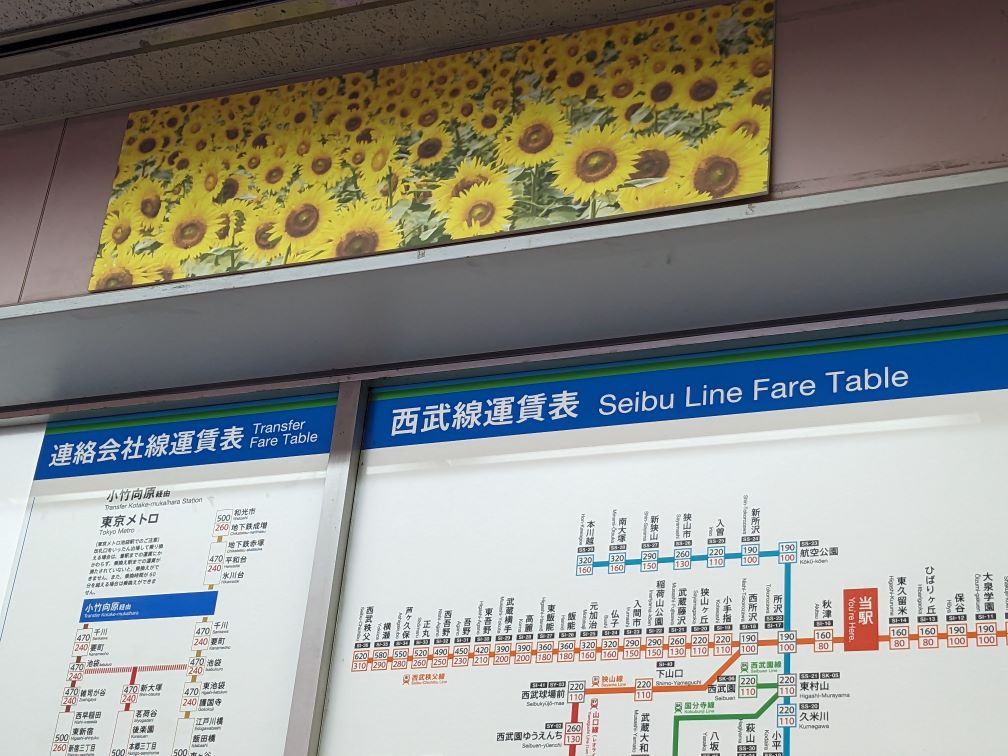 清瀬駅の構内から既にひまわりのデザインが施されている